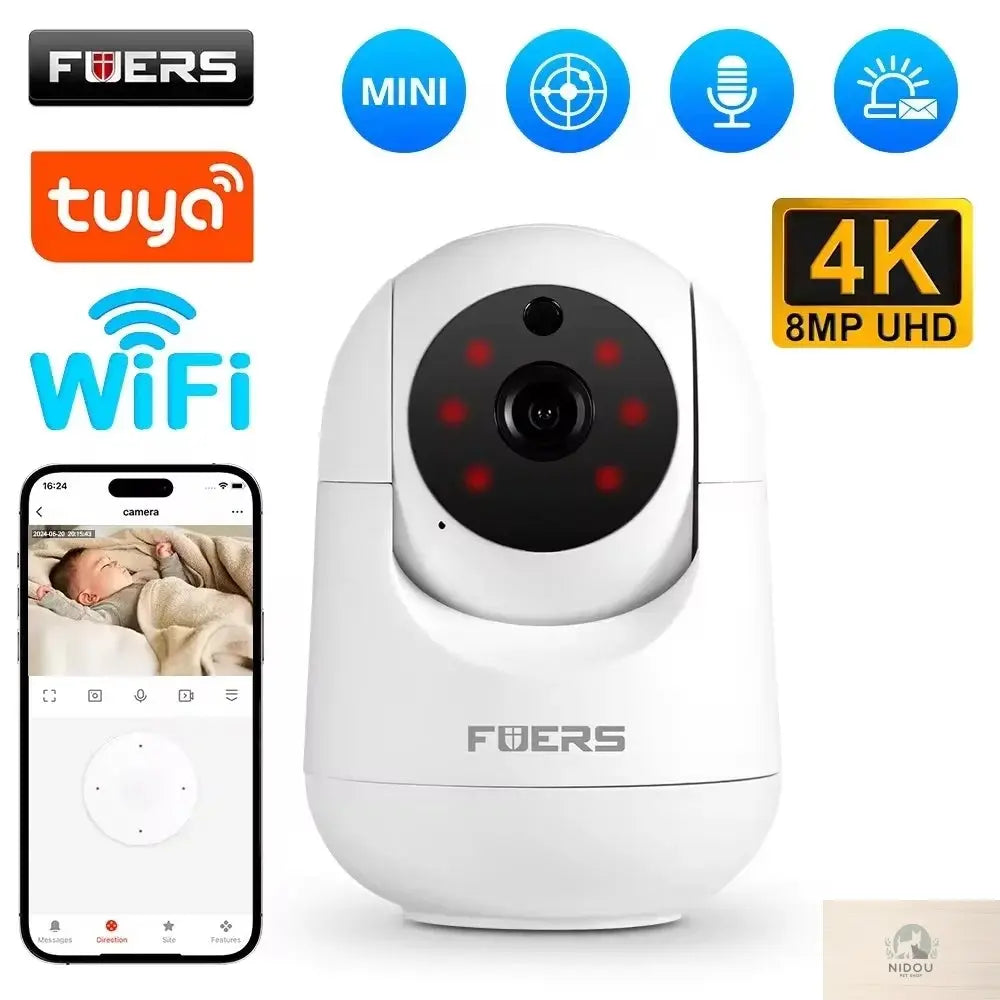 Fuers 4K 8MP IP Camera Tuya Smart Home Indoor WiFi Wireless Surveillance Camera Automatic Tracking CCTV Security Baby Monitor NIDOU - Accessoires/ Produits amis4pattes