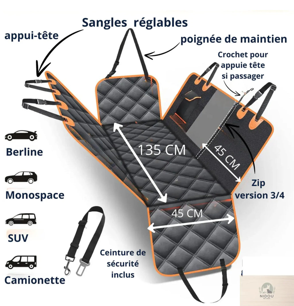 Housse de Siège Voiture Étanche pour Chien – Tapis de Voyage et Hamac NIDOU - Accessoires/ Produits amis4pattes
