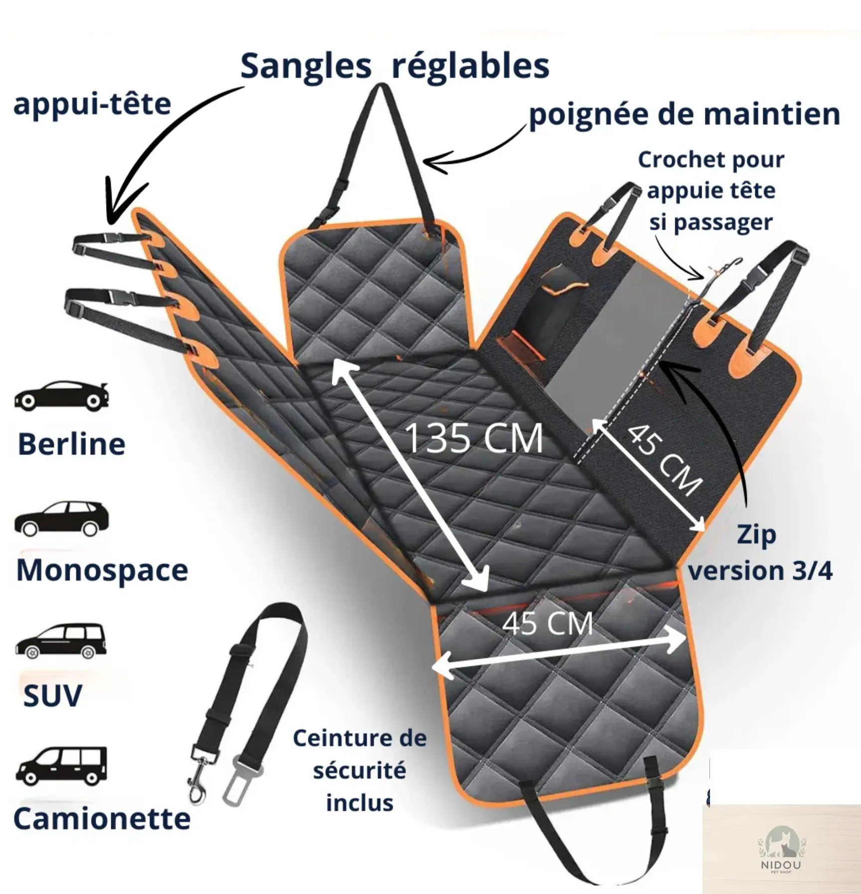 Housse de Siège Voiture Étanche pour Chien – Tapis de Voyage et Hamac NIDOU - Accessoires/ Produits amis4pattes