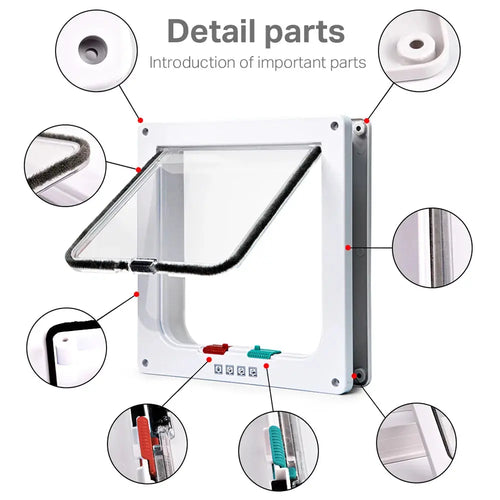 Smart Pet Door 4 Way Locking Security Lock ABS Plastic Dog Cat Flap Door Controllable Switch Direction Doors Small Pet Supplies NIDOU - Accessoires/ Produits amis4pattes