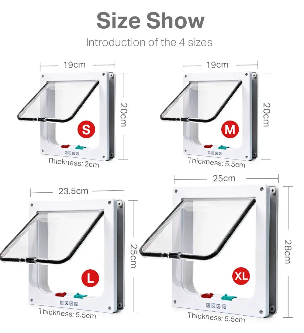 Smart Pet Door 4 Way Locking Security Lock ABS Plastic Dog Cat Flap Door Controllable Switch Direction Doors Small Pet Supplies NIDOU - Accessoires/ Produits amis4pattes