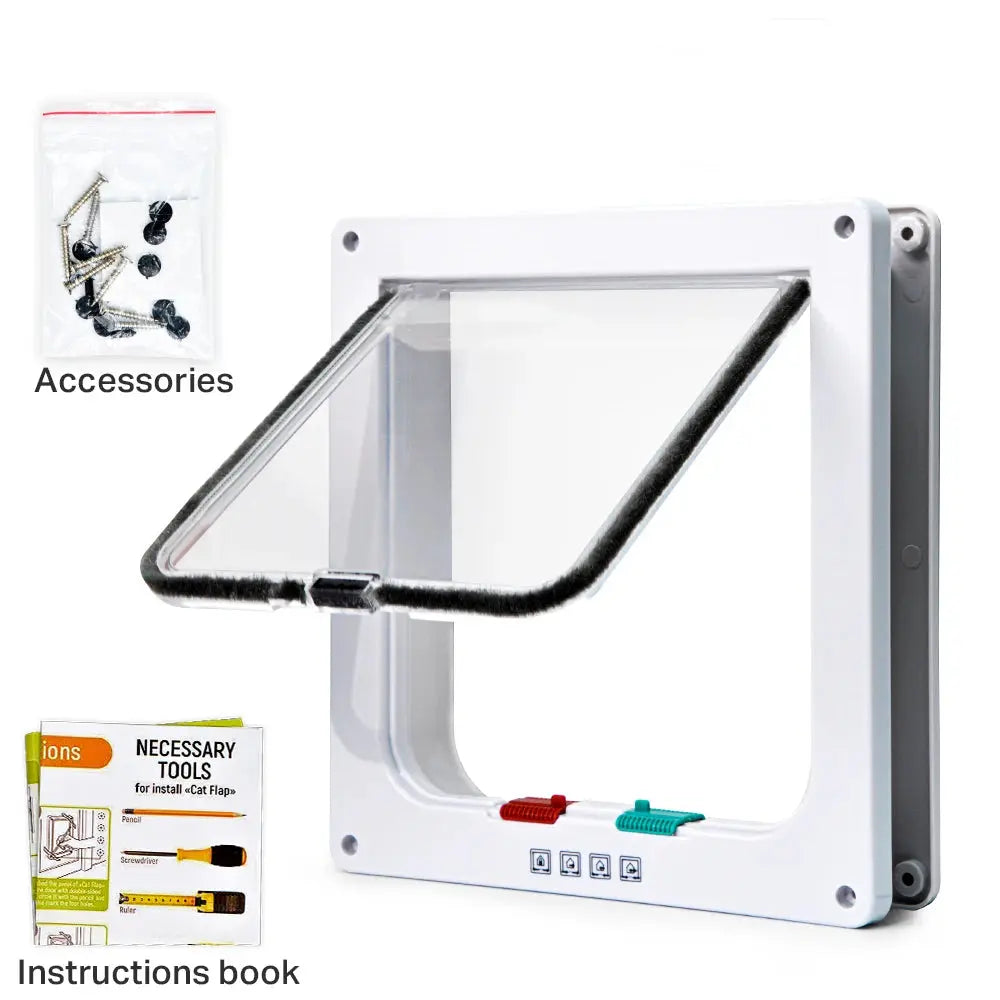 Smart Pet Door 4 Way Locking Security Lock ABS Plastic Dog Cat Flap Door Controllable Switch Direction Doors Small Pet Supplies NIDOU - Accessoires/ Produits amis4pattes