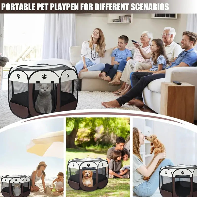 Portable Foldable Pet Tent Kennel Octagonal Fence Puppy Shelter Easy To Use Cat and Dog Home Furnishings - NIDOU